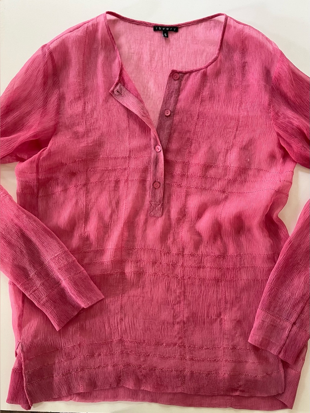 Rose pink Theory sheer silk gauze tunic. Sz M